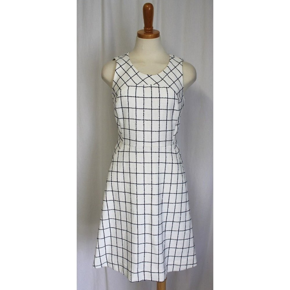 J CREW SLEEVELESS A LINE DRESS IN WINDOWPANE TWEED NAVY IVORY 00 NEW F0702 $138
